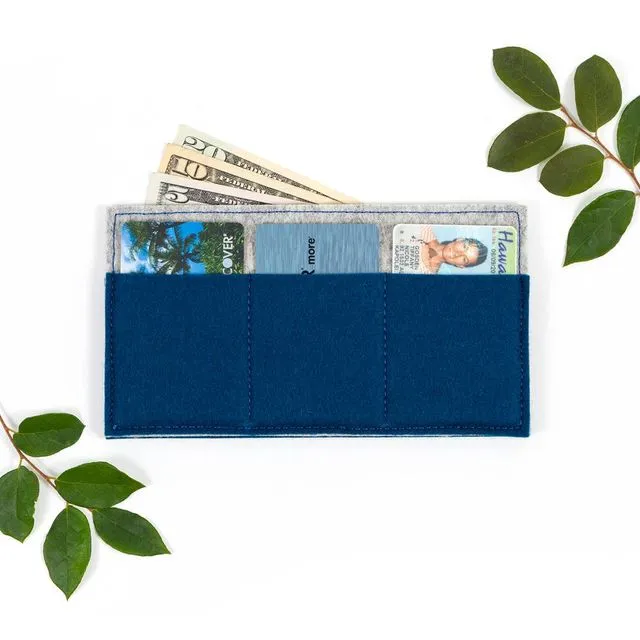 Cash & Card Wallet - Merino Wool Felt Peacock Blue