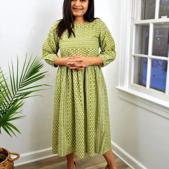 Cotton Green Aari Work Dress