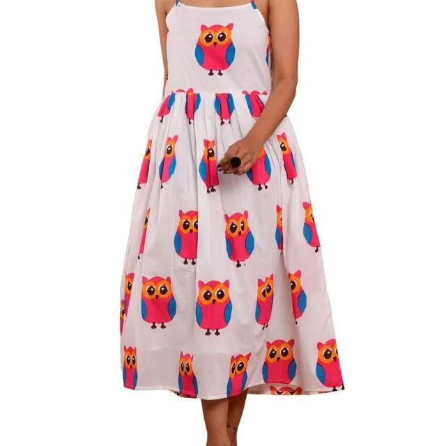 Cotton Owl Print Dress