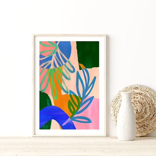 Colourful Abstract Leaf Art Print