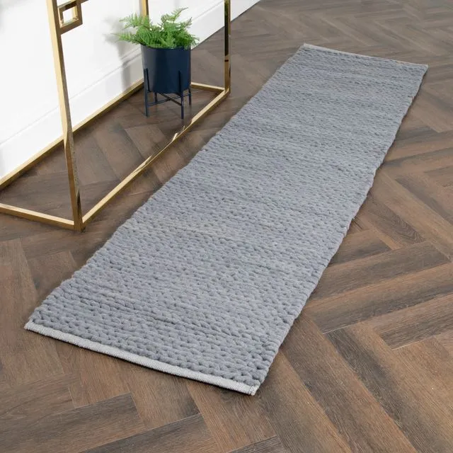 Grey Knitted Runner Wool Rug (60 x 230cm)