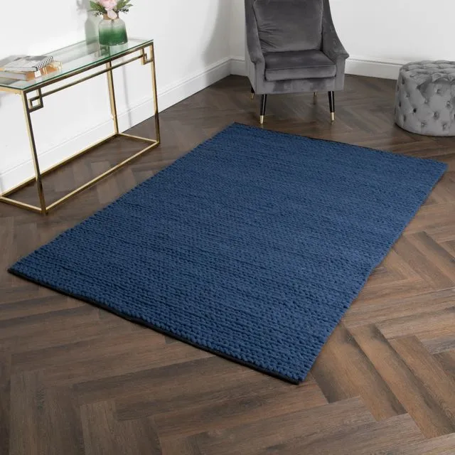 Navy Knitted Large Wool Rug (120 x 180cm)