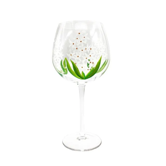 GLS0220 -Hand Painted White Hyacinth Large Glass
