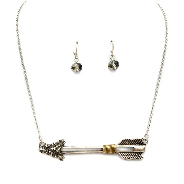 Arrow Rhinestone Crystal Wire Necklace Earring Set