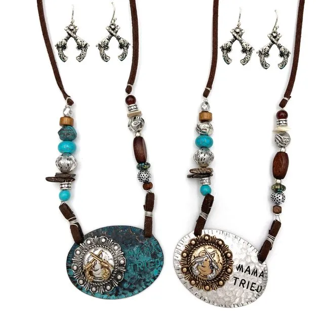 Mama Tried Western Rope Necklace with Pistol Earrings