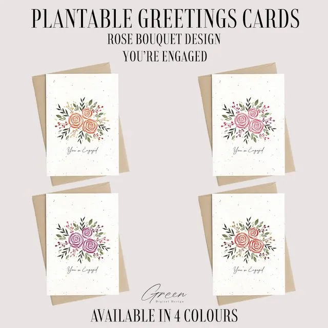 You're Engaged Plantable Seeded Greetings Card - Rose Bouquet Design