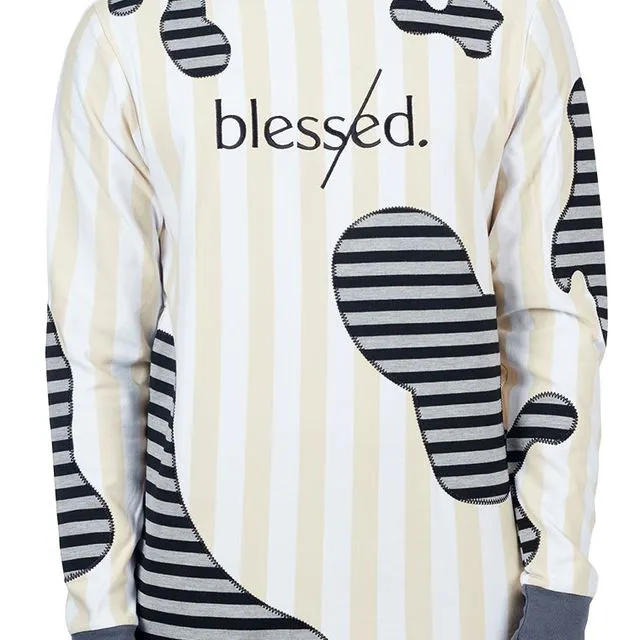 YK Blessed Patchwork Long Sleeve Tee - Greyscale