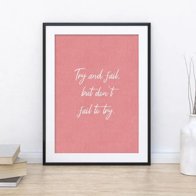 Try Quote Wall Print - Motivational (Pink)