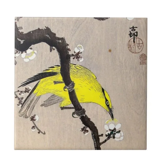Reproduction Japanese Style Tile. Japan Bird Art depicted onto Ceramic Tiles