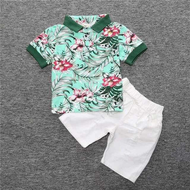 Baby Boy Printed 2-Piece Shorts Set White-Green