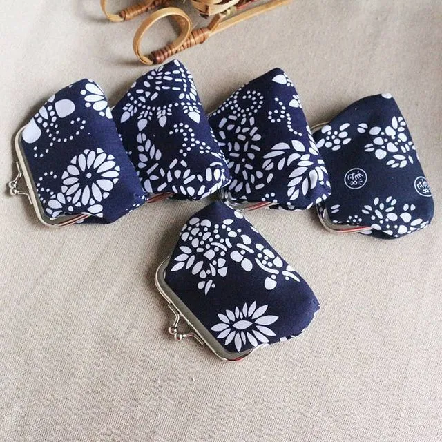 Change Purse - Blue Floral cotton canvas change purse wallet