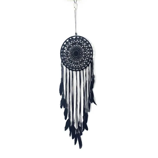 Cotton thread hand made dream catcher with beads & feathers - White