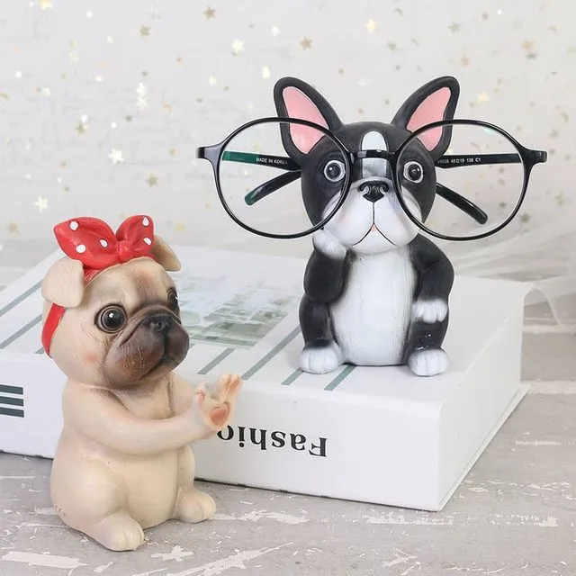 Eyeglass holder. Resin Dog statue Glasses holder paper weigh - Bulldog