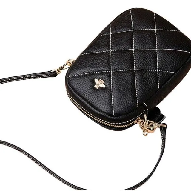 Genuine leather quilted crossbody purse - Black
