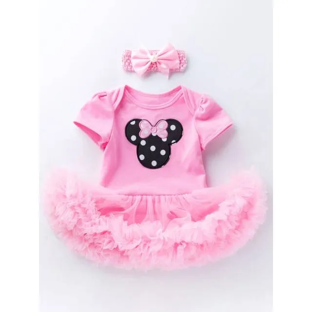 Baby Girl's Short Sleeve Romper Dress - Pink-B