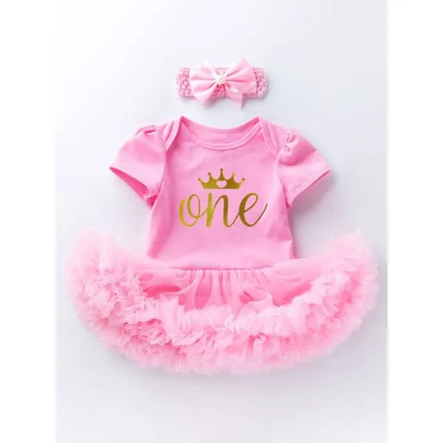 Baby Girl's Short Sleeve Romper Dress - Pink-D