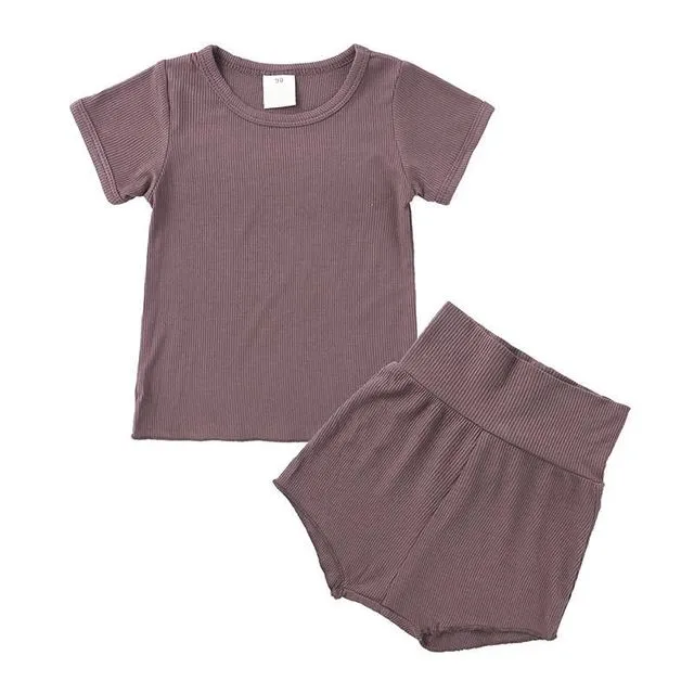Belly-Protected T-Shirt And Shorts Set Dark Coffee