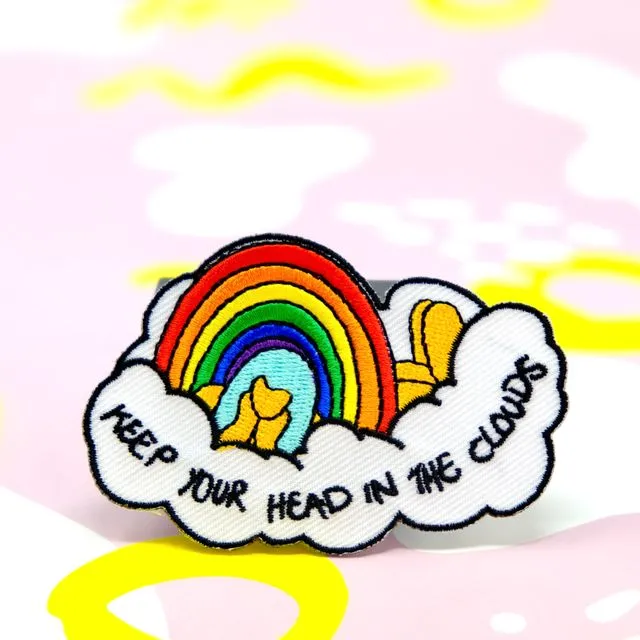 Head in the clouds iron-on embroidery patch.