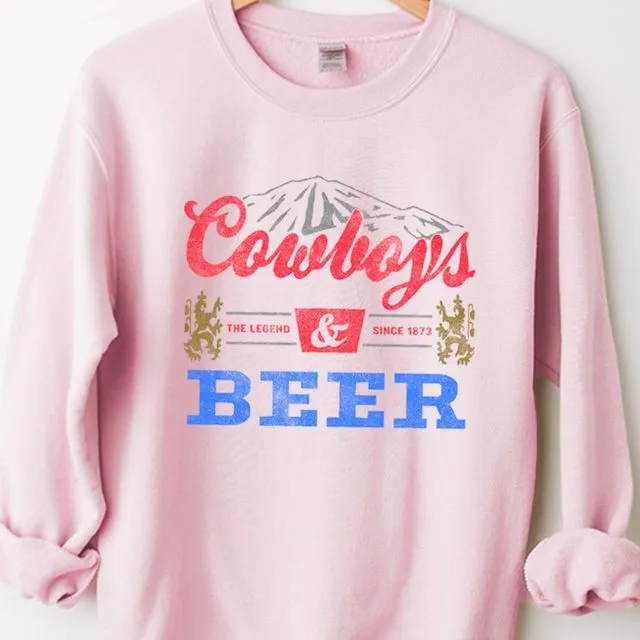 SS2991K-COWBOY AND BEER Graphic Print Long Sleeve Sweater-Packaged 2-2-2 (SML)