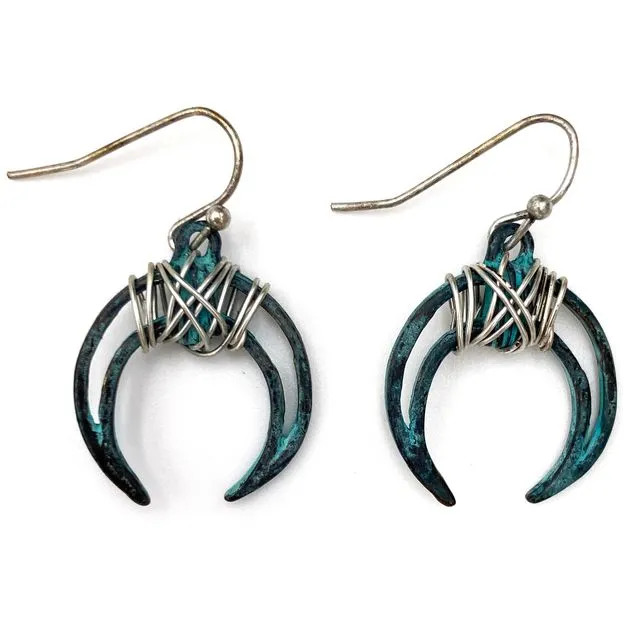 Crescent Moon Patina Wire Hook Earrings
