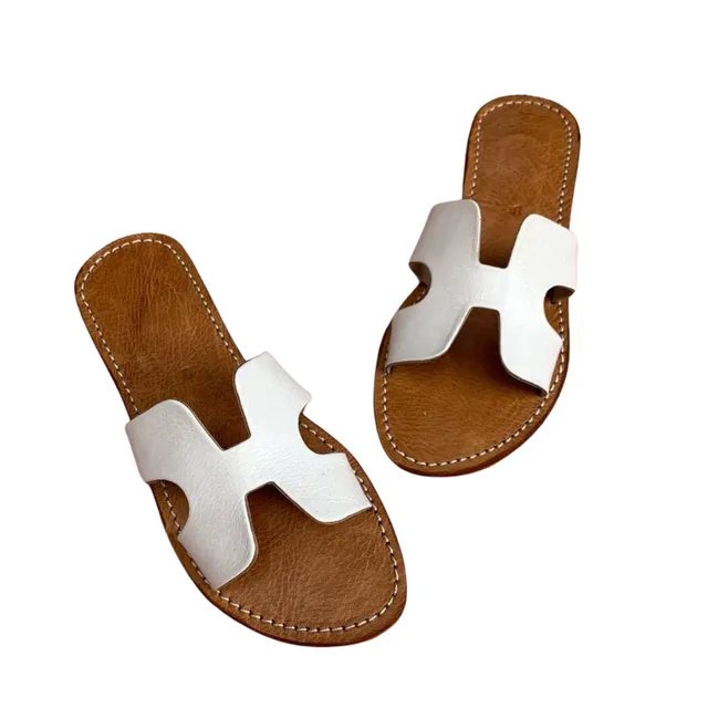 Moroccan leather sandals White
