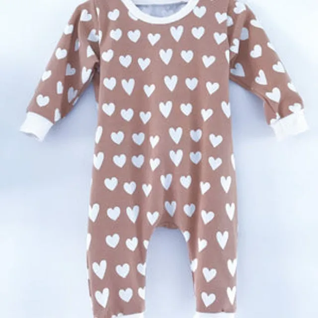 Snapless Romper - Heart Toffee