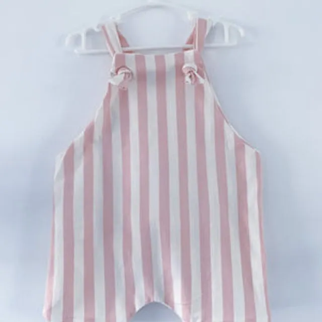 Overall Shorts - Pink Stripe