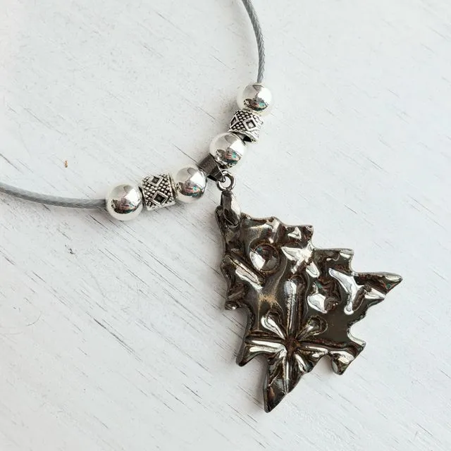 Charm Necklace - Colorful Ceramic Pendants Bronze Tree/Grey