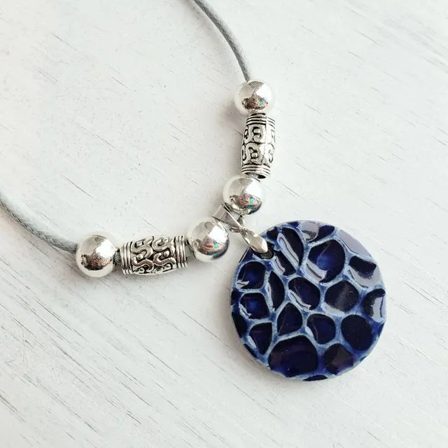 Charm Necklace - Colorful Ceramic Pendants Blue Circle/Grey