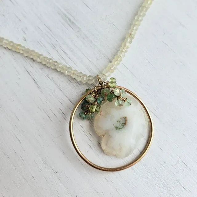 OOAK Bead Necklace - "Spring Cascade" Prehnite & Emerald