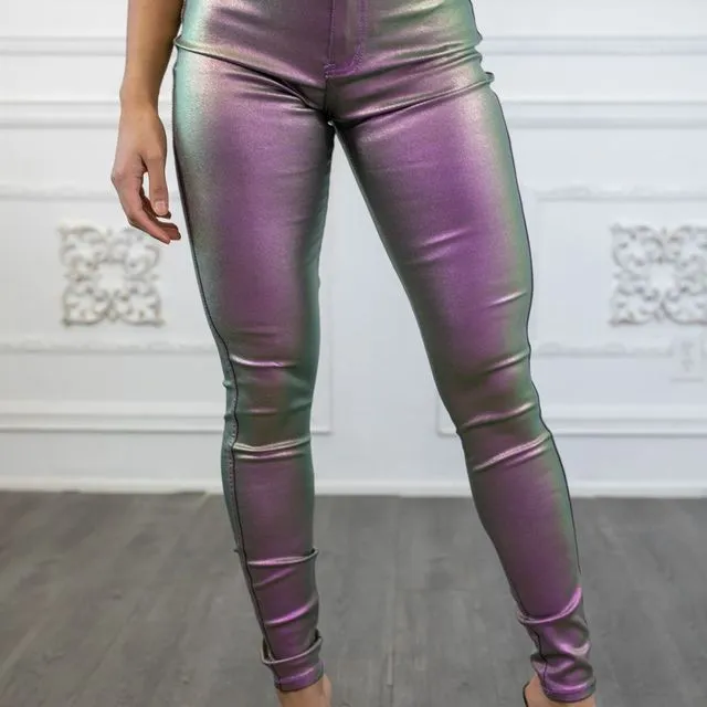 Metallic Dimensions Disco Stretch Pants Purple