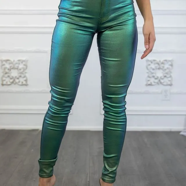Metallic Dimensions Disco Stretch Pants Green