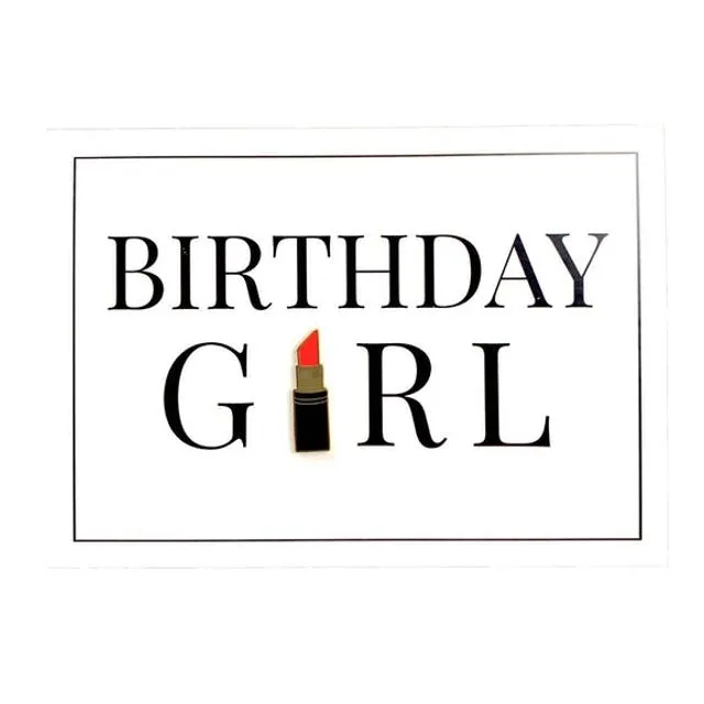 Birthday Card with Lipstick-Pin for Women | Small Gift with Greeting Card | "Birthday Girl"? Folded Card with Envelope Bj94