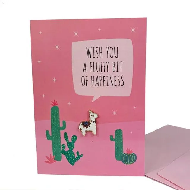 Alpaca Pin with Greeting Card | Small Gift with Post Card | Cute Alpaca Birthday Card | Funny Christmas Card Bj91