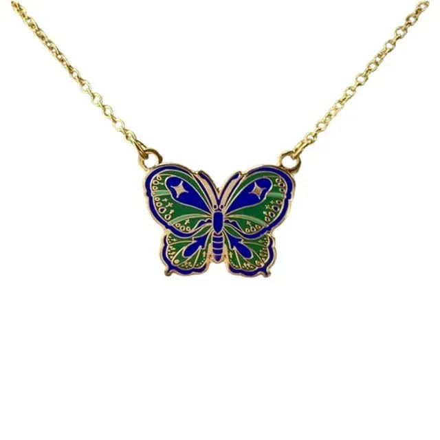 Butterfly Necklace | Butterfly Gift | Necklace with Jewelrybox for Kids, Girls and Women | Gold (24k gold plated) green blue  Bj114