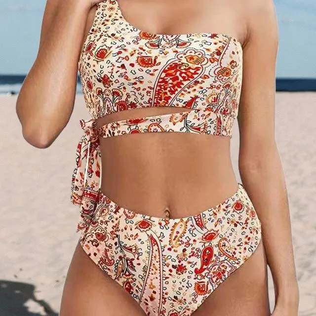 Vacation One-Shoulder Floral Printed Bikini