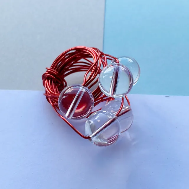 Wire Wrap Rings - reds/purple/pink - Medium red rock crystal 5 balls size O