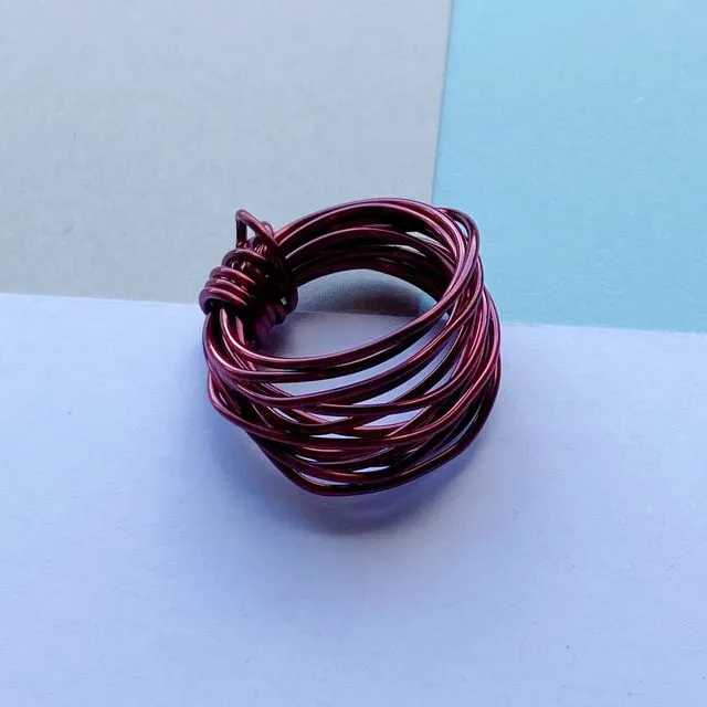 Wire Wrap Ring - reds/purple/pink Small Dark red