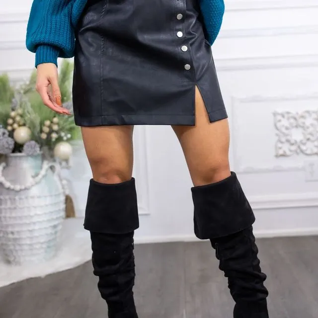 Snap it Up Faux Leather Skirt Black