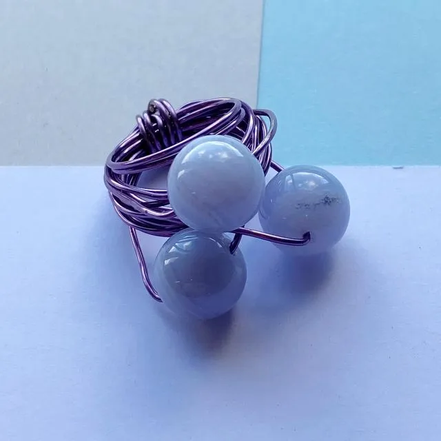 Wire Wrap Ring - reds/purple/pink Small purple with blue lace agate K