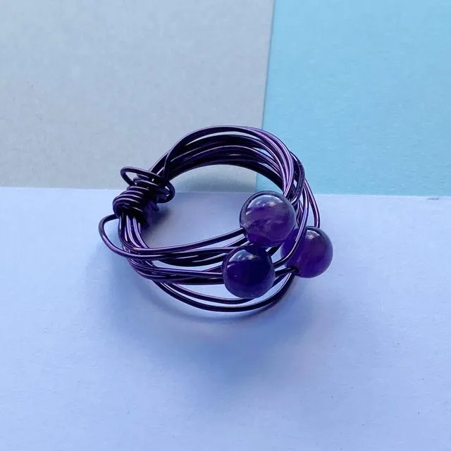 Wire Wrap Ring - reds/purple/pink Small purple with amethyst L