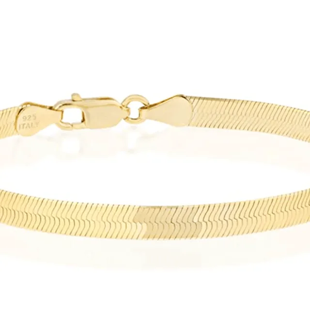 Itallian Herringbone Sterling Silver Snake Chain Bracelet in Gold