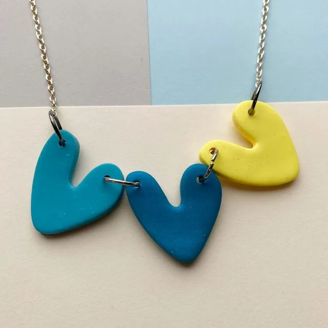 Love Heart necklace blue and yellow
