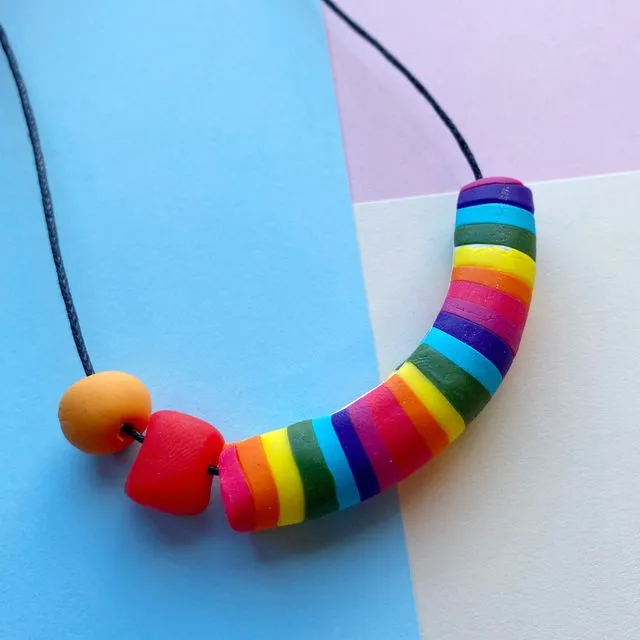Rainbow stripe Necklace orange bead