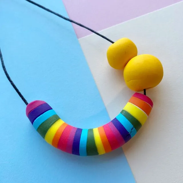 Rainbow stripe Necklace yellow bead