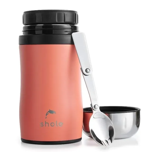 500ml Vacuum Insulated Food Flask with Spork Coral