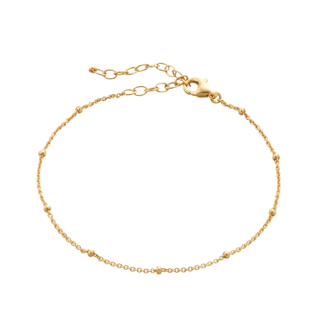 Bead Curb Chain Sterling Silver Adjustable Bracelet Gold