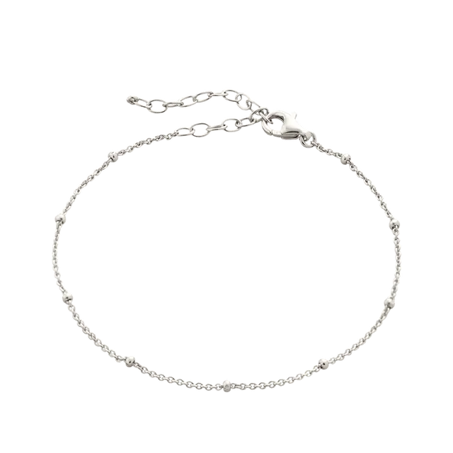 Bead Curb Chain Sterling Silver Adjustable Bracelet Silver