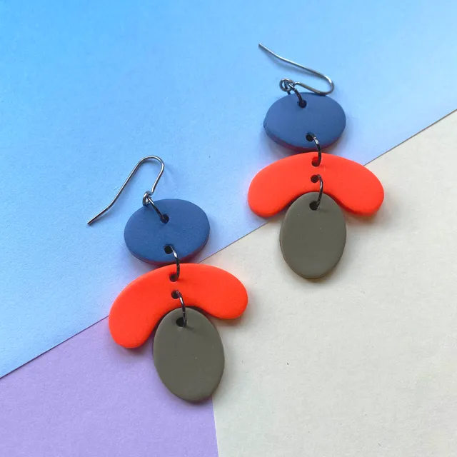 Petals Wire Dangle Earrings blue orange buff