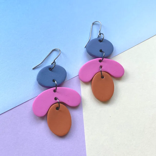 Petals Wire Dangle Earrings blue pink orange